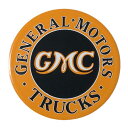 メタルサイン 「GMC General Motors TRUCKS」 ラウンド型 （ティンサイン） オレンジ＆ブラック（1012） ■ ブリキ看板 壁掛け インテリア