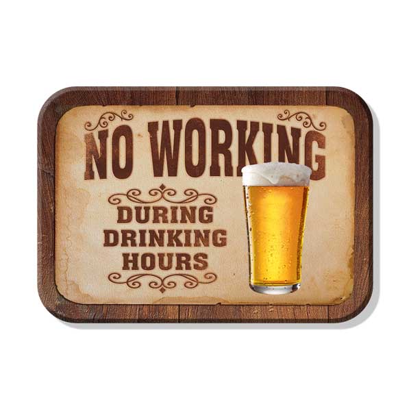 NO WORKING DURING DRINKING HOURS ビール ブリキ 長方形マグネット 約6cm×8.5cm