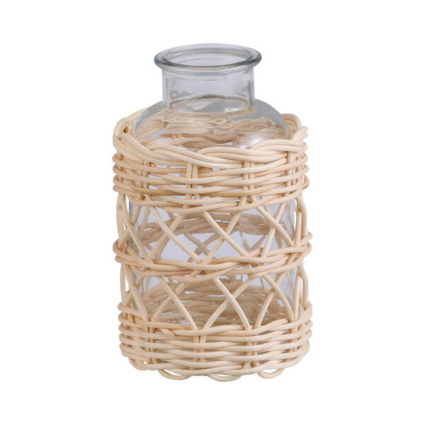 HOYA - ラタン ガラスボトル Sサイズ 直径12cm×高さ20.5cm ホワイト ■ インテリア ディスプレイ ガラスベース 花瓶 ナチュラル ガラス