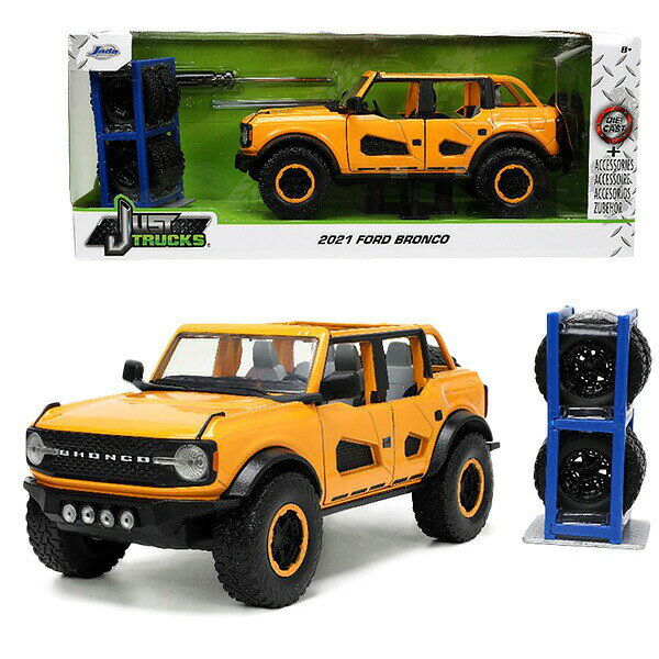 JADATOYS ミニカー 2021 FORD BRONCO JUST TRUCKS with Rack and Wheels 1:24スケール スペアタイヤ&タイヤラック付き ■ フォード ブロンコ ピックアップ トラック イエロー 車 カー おもちゃ トイ コレクション
