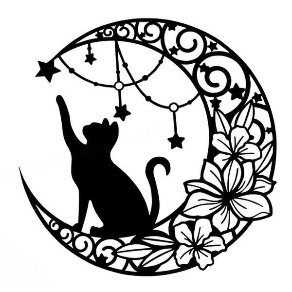 Rakuten - メタルサイン 猫と月 看板 直径30cm ■ ネコ 花 星 黒猫 動物 アニマル 壁掛け インテリア 雑貨 飾り