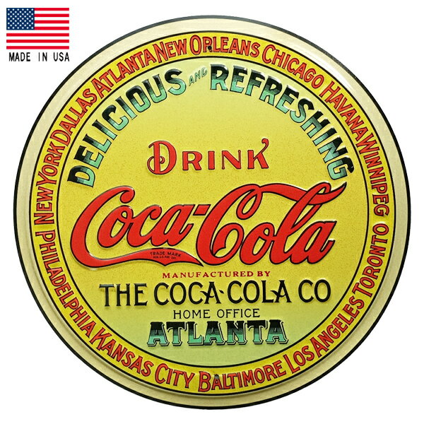 エンボス メタルサイン "Coca-Cola" コカコーラ 看板 直径29cm 丸形 ■ コーラ ドリンク 飲料 壁掛け サイン ショップ ガレージ インテリア ティンサイン ブリキ看板