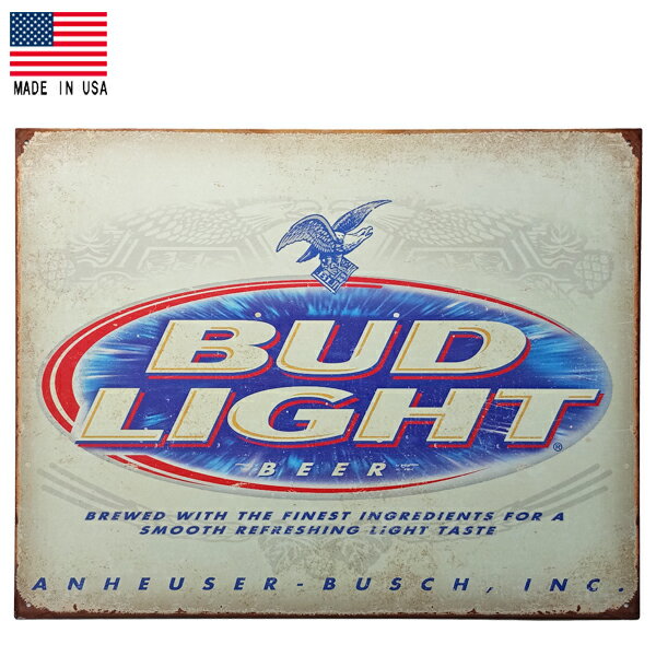 BUD Light バドライト メタルサイン アメリカ製 横型 40.5×32cm ■ ブリキ看板 アメリカン雑貨 ビール サインプレート…