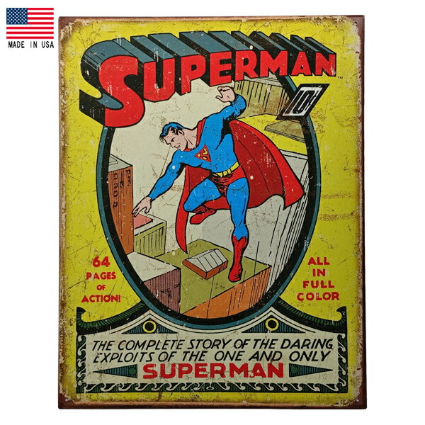 Rakuten - SUPERMAN スーパーマン メタルサイン アメリカ製 縦40.5cm×横幅32cm ■ ブリキ看板 DCコミックス アメコミ アメリカン雑貨 ヴィンテージ風 ガレージ 看板 インテリア 壁掛け レトロ おしゃれ 男前インテリア ティンサイン