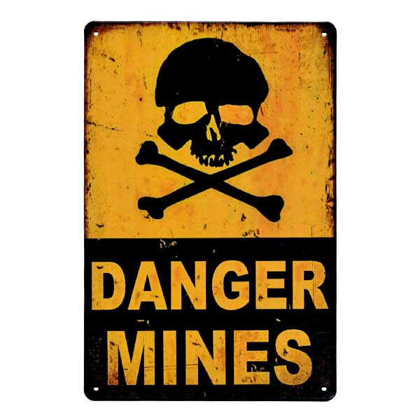 メタルサイン DANGER MINES（危険 地雷原）30cm×20cm ■ インテリア 雑貨 ミリタリー 壁掛け 四角 ガレ..