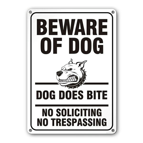 メタルサイン "BEWARE OF DOG" 猛犬注意 ブルドッグ 30×20cm ホワイト ブラック ■ 犬に注意 犬 イヌ ペット ガレージ 看板 庭 ガーデン