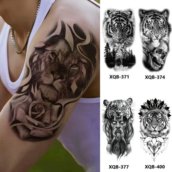 タトゥーシール トラ ドクロ ■ テンポラリー タトゥー ボディーシール ボディーステッカー ファッション おしゃれ 消える アニマル 動物 虎 骸骨 ガイコツ