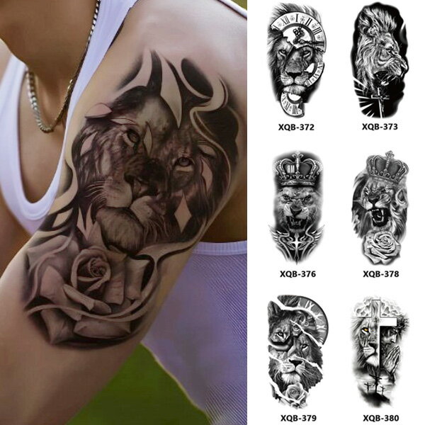 タトゥーシール ライオン 十字架 王冠 時計 ■ テンポラリー タトゥー ボディーシール ボディーステッカー ファッション おしゃれ 消える アニマル 動物 ク...