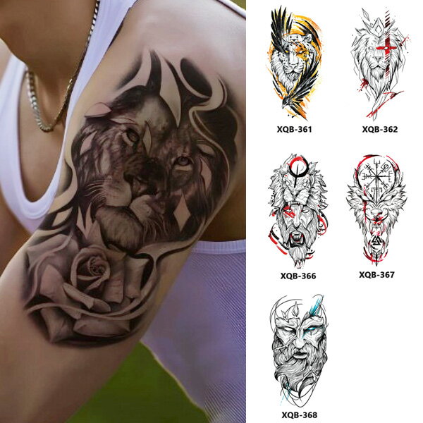 タトゥーシール ライオン 人 オオカミ ■ テンポラリー タトゥー ボディーシール ボディーステッカー ファッション おしゃれ 消える アニマル 動物 狼 男性