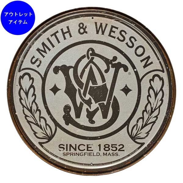 【アウトレット】メタルサイン "Smith & Wesson" スミス＆ウェッソン 丸形 看板 28cm ■ シューティング 銃 ピストル 壁掛け サイン ショ...
