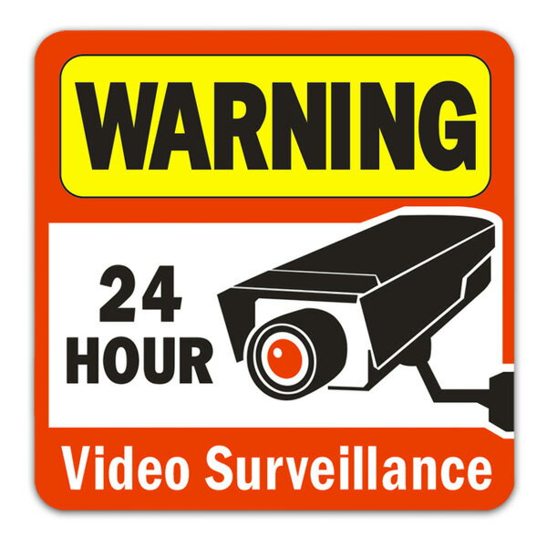 ステッカー WARNING 24HOUR Video Surveillance 警告 24時間 防犯カメラ作動中 デカール 縦15cm×横15cm ■ 防犯 セキュリティ 監視 防犯対策 防犯グッズ 警告ステッカー