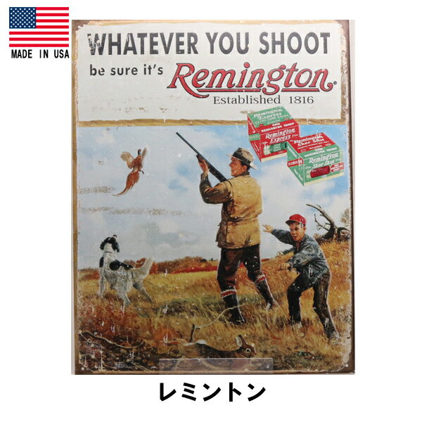 【Remington】レミントン 四角型 ブリキ看板 アメリカ製【Whatever you shoot】【インテリア 雑貨】