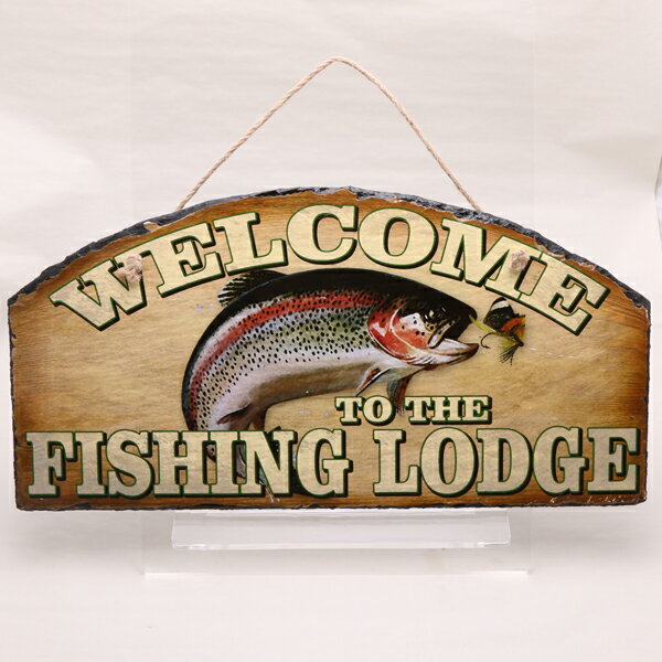 ウェルカム フィッシングロッジ（welcome to the fishing loge） ウォールハンギングスレート（壁掛け 石板 看板）【インテリア 壁掛け】（44273）