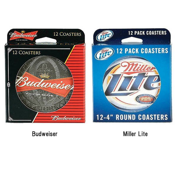 Budweiser (バドワイザー) 、Miller Lite(ミラーライト) ラウンドコースター 12枚セット