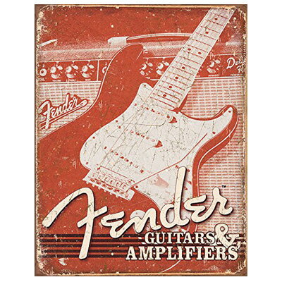 メタルサイン Fender フェンダー ギター ギター & アンプ サインプレート ■ インテリア 壁掛け 四角 角型 ブリキ看板 サインプレート ブリキ ティンサイン