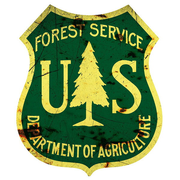 【ブリキ看板】US FOREST SERVICE グリーン イエロー 縦35cm 横30cm 【アメリカ 森林サービス メタルサイン 店舗用 個人宅用 壁掛け インテリア ショップ ガレージ 雑貨】