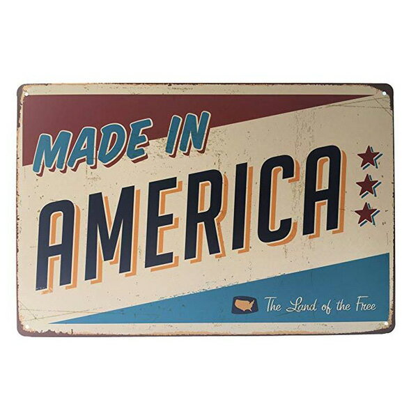 【ブリキ看板】MADE IN AMERICA 30cm×20cm ビンテージ調 看板【インテリア 雑貨 壁掛け ガレージ アメリカ】