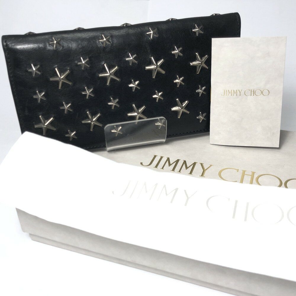 【中古】【メンズ・レディース】【付属品有り】JIMMY CHOO ジミーチュー COOPER クーパー スターエンボス 2つ折り財布 ウォレット 長財布 スター 星 カラー：ブラック 黒 サイズ：H9cm W19cm D2.5cm 万代Net店