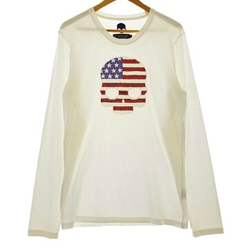 【中古】【メンズ】HYDROGEN SKULL T-SHIRT LS ハイドロゲン スカル スパンコール ロングTシャツ ロンT 長袖 トップス インポート サイズ:M カラー:WHITE 万代Net店