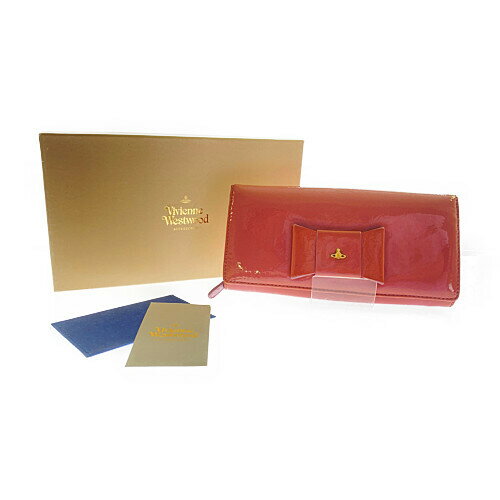 スーパーセール限定!50%OFF~【中古】【レディース】vivienne westwood long wallet 1032V30V ヴィヴィアンウエストウッド ロングウォレット 長財布 リボン エナメル レザー サイズ:下記参照 カラー:PINK 万代Net店