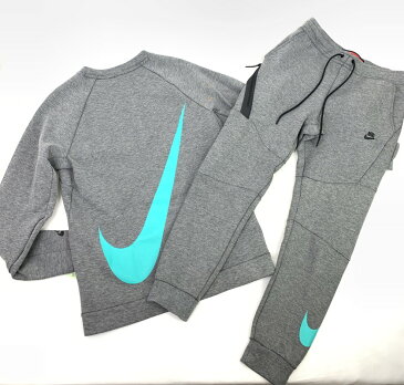 【中古】【メンズ】NIKE × atmos ナイキ × アトモス TECH FLEECE BIG SWOOSH JADE テックフリース ビッグスウッシュ ジェイド 長袖スウェット スウェットパンツ セットアップ サイズ：上下S カラー：グレー 型番：805141-091/805163-091 万代Net店