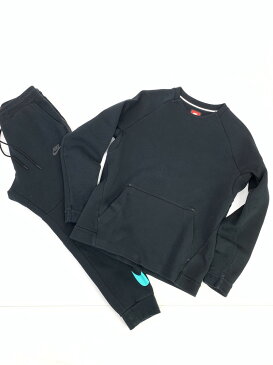 【中古】【メンズ】NIKE × atmos ナイキ × アトモス 17SS Tech Fleece Jade Swoosh Collection Crew & Jggr PT テック フリース ジョガー パンツ セットアップ サイズ：上下M カラー：ブラック 万代Net店