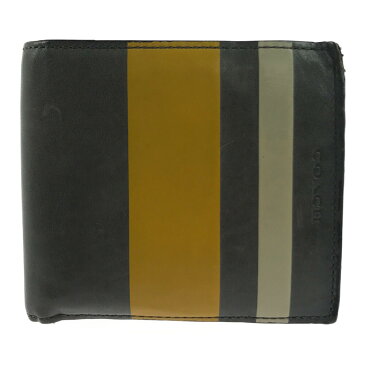 スーパーセール限定!20%OFF~【中古】【メンズ】COACH ブリーカー レザー デボスド ストライプ コイン ウォレット 74508 コーチ 二つ折り財布 サイズ:約9.5×11×2cm カラー:GREY 万代Net店