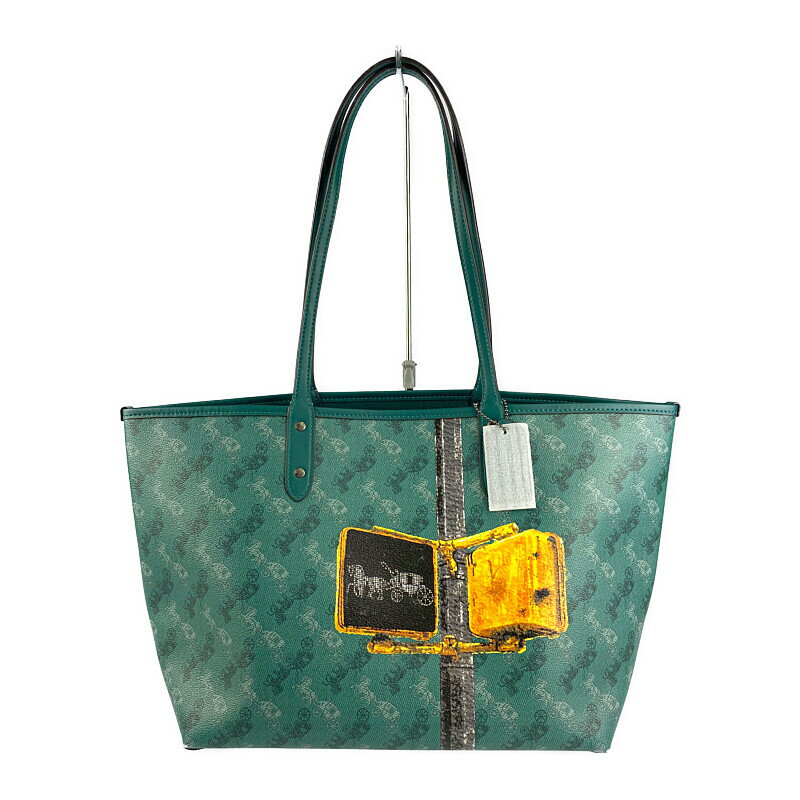 【美中古品】【レディース】COACH Reversible City Tote F82135 コーチ リバーシブルトートバック サイズ：約26×32×16.5cm カラー：グリーン 万代Net店