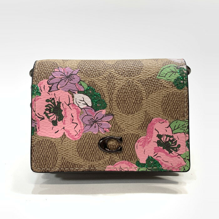 【中古】【レディース】COACH コーチ 150 V5PXQ チェーンウォレット FLOWER 財布 ウォレット 折り畳み財布 カードケース カラー：マルチカラー 花柄 万代Net店