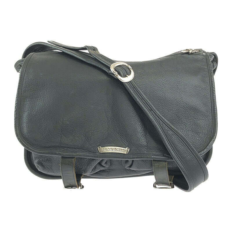 【中古】【メンズ】CHROME HEARTS LEATHER SHOULDER BAG LARGE クロムハーツ レザーショルダーバッグ カバン サイズ：約38×43×10cm カラー：ブラック 万代Net店