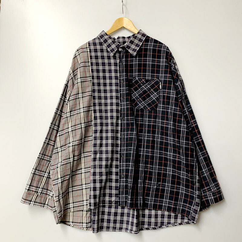 AJOBYAJO OVER CHECK MIXED SHIRT アジョバイバジョ オーバーチェックシャツ 長袖シャツ カットソー トップス サイズ：下記参照 カラー：ネイビー系 万代Net店