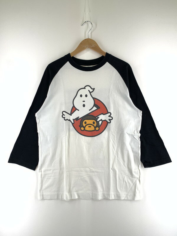 【中古】【メンズ】A BATHING APE × GHOST BUSTERS RAGLAN 3/4 T-SHIRT アベイシングエイプ ゴーストバスターズ ラグラン七分 Tシャツ ティーシャツ サイズ：L カラー：ブラック/ホワイト 万代Net店