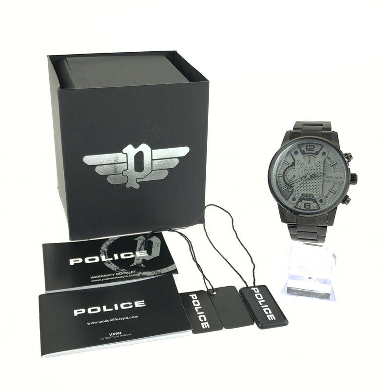 【中古】【メンズ】POLICE LANSHU JK220330 ポリス ランシュー クォーツ 腕時計 サイズ：ケース径 約45×35×11mm 腕回り 最大約19cm カラー：ブラック 万代Net店
