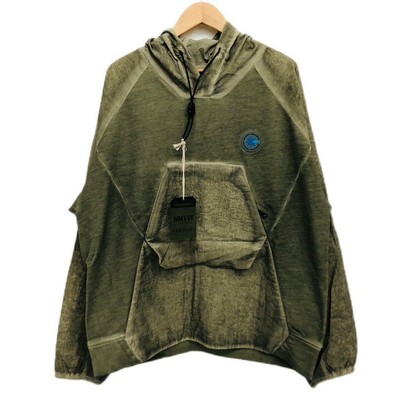 LIBERAIDERS OVERDYED NYLON SLEEVES HOODIE 753042001 リベレイダース オーバーダイ ナイロンスリーブ フーディー サイズ：L カラー：オリーブ 万代Net店