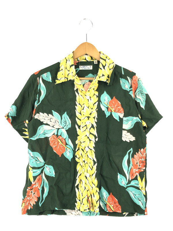 【中古】【メンズ】SUN SURF S/S HAWAIIAN SHIRT LEI TROPICAL FLOWERS SS33312 サンサーフ ショートスリーブ ハワイアンシャツ レイ トロピカル フラワーズ トップス 半袖 アロハシャツ サイズ：XS カラー：グリーン 万代Net店