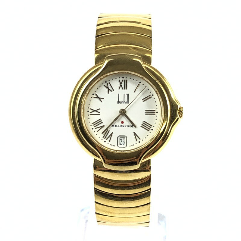 【中古】【メンズ】DUNHILL MILLENNIUM DATE QUARTZ WRIST WATCH 8001 ダンヒルミレニアム デイトクォーツ リストウォッチ 腕時計 サイズ：ケース径 約34mm 腕回り 最大約17cm カラー：ゴールド 万代Net店