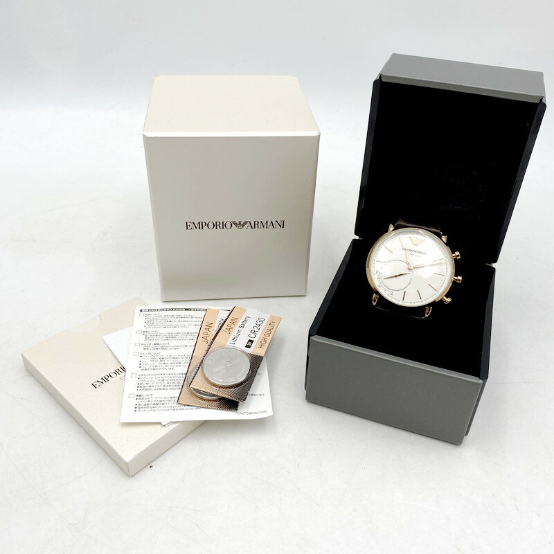 【美中古品】【メンズ/レディース】EMPORIO ARMANI HYBRID SMARTWATCH ART3029 エンポリオ・アルマーニ ハイブリッドスマートウォッチ クォーツ時計 サイズ：下記参照 カラー：ホワイト/ブラウン 万代Net店