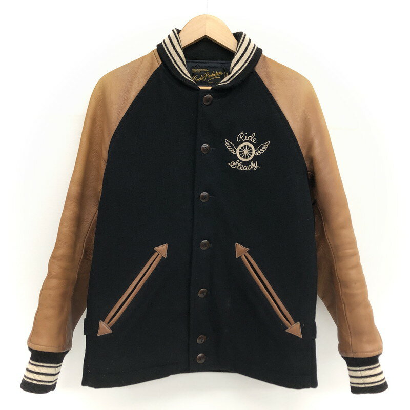 【中古】【メンズ】COOTIE PRODUCTIONS STADIUM JACKET クーティープロダクションズ スタジアムジャケット スタジャン アウター ストリート系 サイズ：S カラー：ブラウン/ブラック 万代Net店