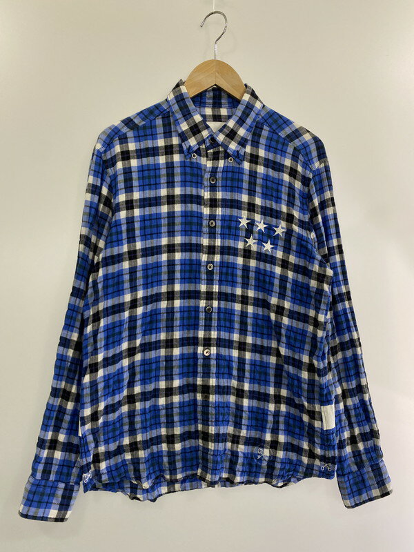 【中古】【メンズ】uniform experiment 17SS 5 STAR APPLIQUE WRINKLED CHECK B.D SHIRT UE-170033 ユニフォームエクスペリメント チェック ボタンダウンシャツ トップス サイズ：2 カラー：ブルー 万代Net店