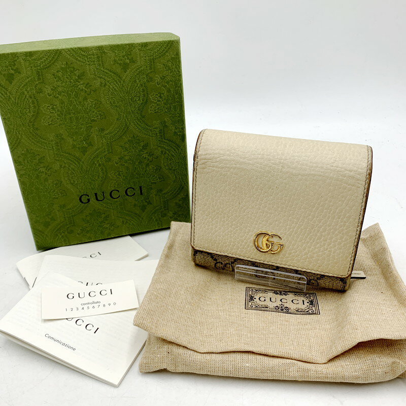 【中古】【レディース】GUCCI 598587 グッチ ダブルG GGマーモント ミディアムウォレット 二つ折り 財布 サイフ ウォレット サイズ:約10×11×3.5cm カラー:ベージュ×ホワイト 万代Net店 181-231208-ay-22-izu