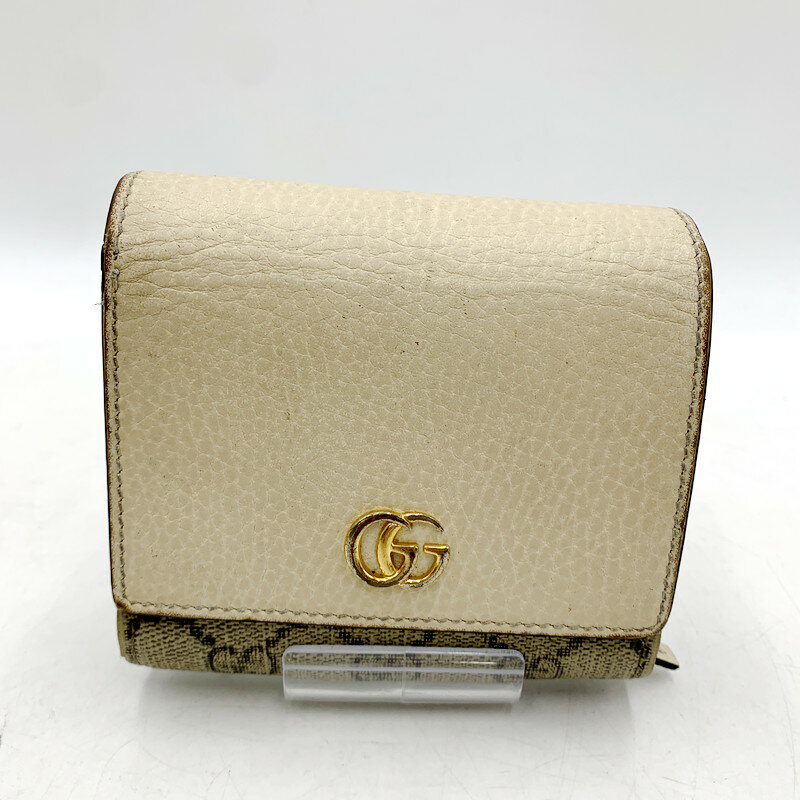 【中古】【レディース】GUCCI 598587 グッチ ダブルG GGマーモント ミディアムウォレット 二つ折り 財布 サイフ ウォレット サイズ：約10×11×3.5cm カラー：ベージュ×ホワイト 万代Net店 181-231208-ay-22-izu