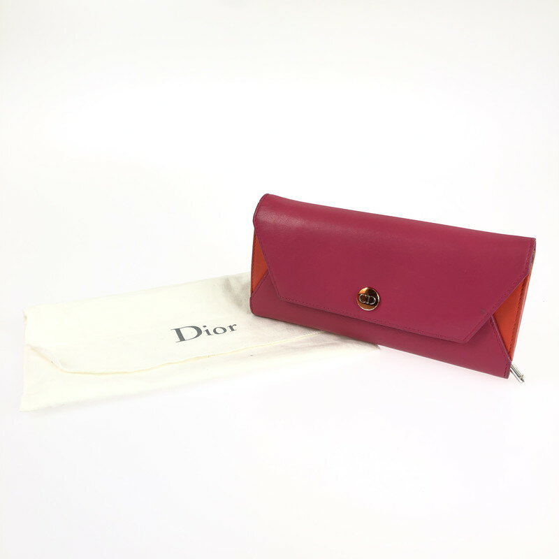 【中古】【レディース】CRISTIAN DIOR BICOLOR WALLET クリスチャンディオール バイカラーウォレット 長財布 サイズ：約10×19.5×2.5cm カラー：ピンク/オレンジ 万代Net店