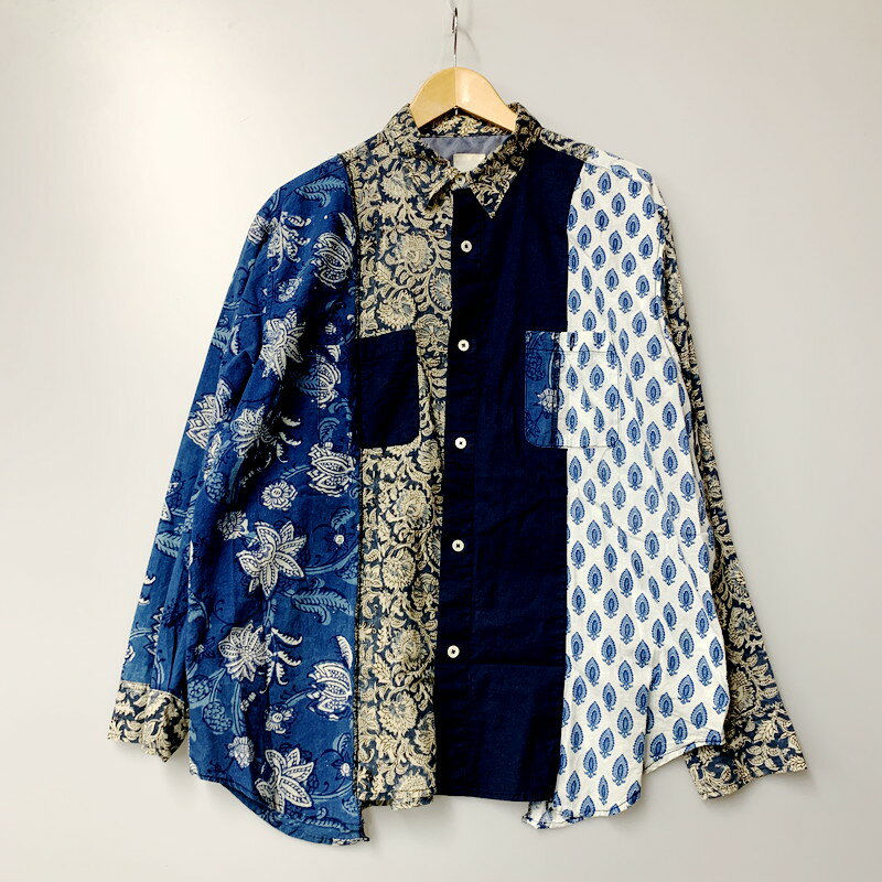 【中古】【メンズ】YSTRDY'S TMRRW SILK ROAD MIX PANEL SHIRT YT-S0614 イエスタデイズトゥモロー シルクロードミックスパネルシャツ 長袖シャツ トップス サイズ：M カラー：ブルー系 万代Net店