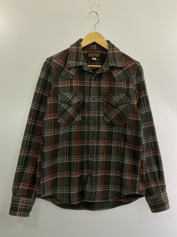 【中古】【メンズ】IRON HEART HEAVY FLANNEL WESTERN SHIRT アイアンハート ヘビーフランネルウエスタンシャツ トップス サイズ：S カラー：ブラウン系 万代Net店