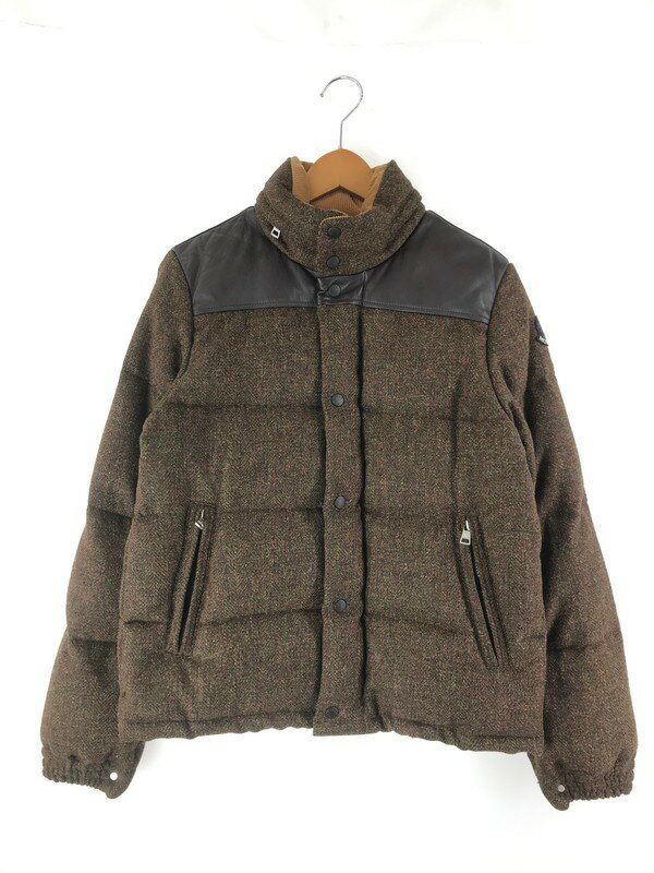 【中古】【メンズ】MONCLER × JUNYA WATANABE COMME des GARCONS MAN 08AW DOWN JACKET WB-J104 AD2008 モンクレール ジュンヤワタナベ コムデギャルソン マン 別注 コラボ レザー 切替 ウールツイードダウンジャケット アウター サイズ：S カラー：ブラウン 万代Net店