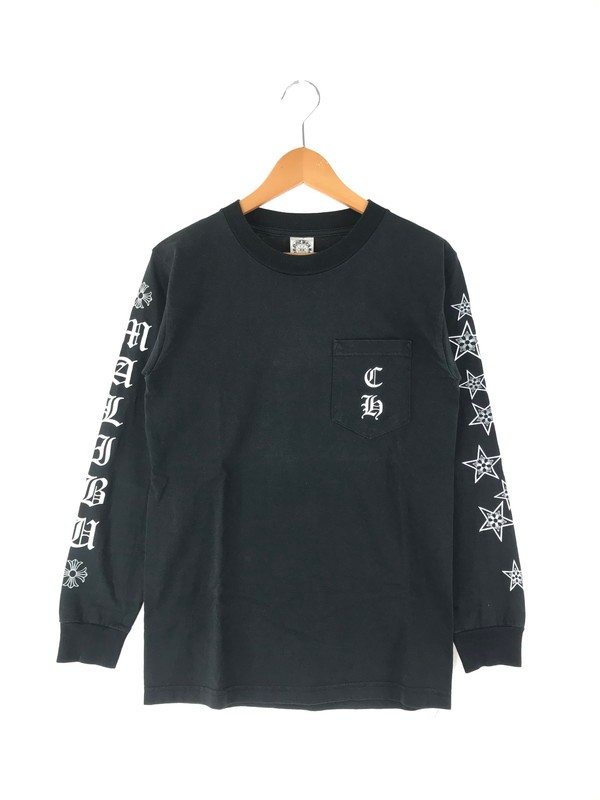 【中古】【メンズ/レディース】CHROME HEARTS MALIBU EXCLUSIVE STARS L/S T-SHIRT クロムハーツ マリブ限定 スターズ ロングスリーブ Tシャツ 長袖 トップス ポケットTEE サイズ：S カラー：ブラック 万代Net店