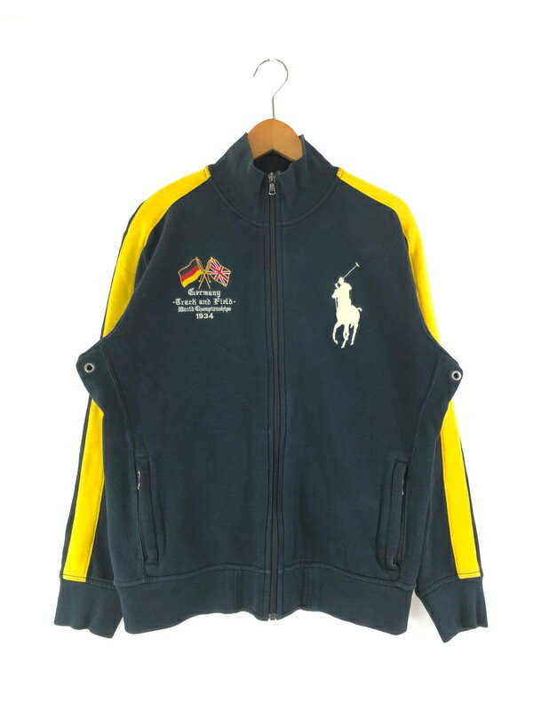 【中古】【メンズ】POLO by RALPH LAUREN BIG PONY GERMANY NUMBERING SWEAT TRACK BLOUSON 0466775 ポロバイラルフローレン ビッグポニー ドイツ ナンバリング スウェット トラックブルゾントップス サイズ：L カラー：ブラック 万代Net店