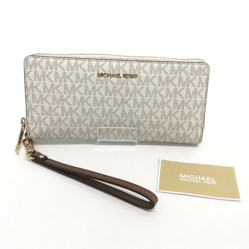 B, C, D, G, J, L, S, T, Z - 【中古品】【レディース】 MICHAEL KORS マイケルコース 35F8GTVT3B パウダーブラッシュマルチ ジェット セット トラベル シグネチャー ラージ トラベル コンチネンタル ラウンド ジップ 長財布 181-260521-rs-06-fur カラー：バニラ 万代Net店