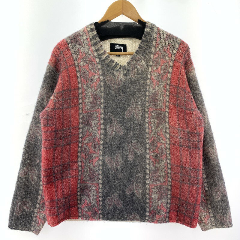 【中古品】【メンズ】 STUSSY ステューシー MIXED PRINT ALPACA SWEATER Vネック ニット セーター アルパカ トップス ブランド 古着 142-250304-mh-01-fuz サイズ:S カラー:レッド 万代Net店