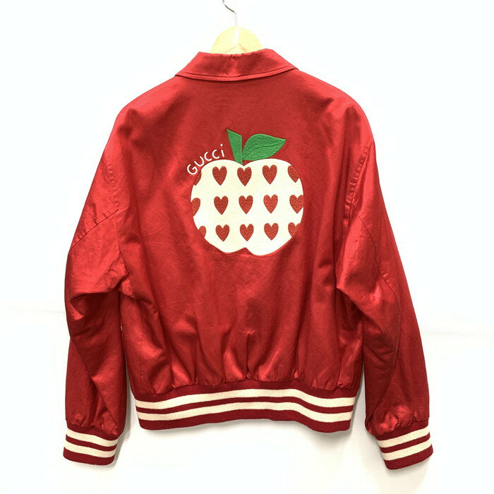 【中古品】【メンズ】 GUCCI グッチ 663647 2ACPI アップルモチーフ サテンジャケット アウター ブランド 古着 141-250503-gm-03-fuz サイズ：48 カラー：レッド 万代Net店